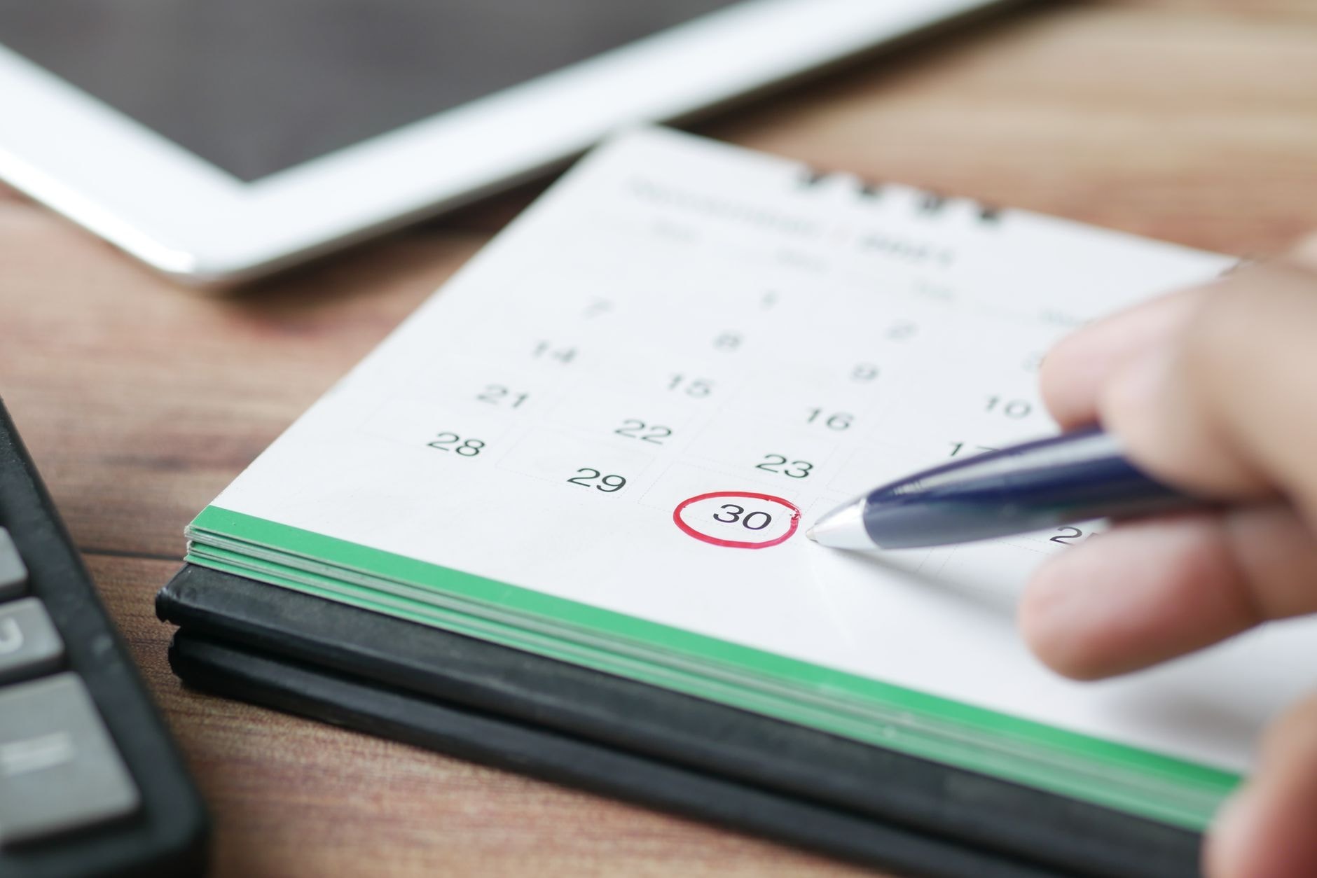 Calendrier avec une date entourée